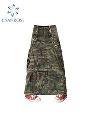 christmas outfit JazzHer Women's A-line Camouflage Skirt Vintage 90s Aesthetic Y2k Long Cargo Skirt Harajuku Korean Jeans Skirt Emo 2000s Clothes Summer