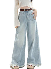 christmas outfit JazzHer Women Light Blue Y2k Baggy Jeans Japanese 2000s Style Oversize Tassel Denim Trousers Harajuku Vintage Jean Pants Trashy Clothes