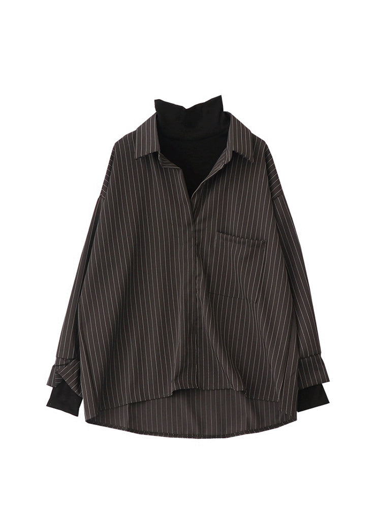 christmas outfit JazzHer Fake Two Piece Striped Shirt Women Patchwork Knitted Turtleneck 2025 Autumn Winter Long Sleeve Casual Loose Female Blouse Tops