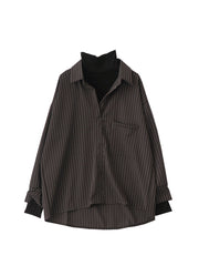 christmas outfit JazzHer Fake Two Piece Striped Shirt Women Patchwork Knitted Turtleneck 2025 Autumn Winter Long Sleeve Casual Loose Female Blouse Tops