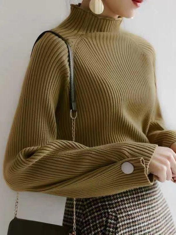 JazzHer 2024 Fall Fashion Simple Loose Solid Color High-Neck Sweater