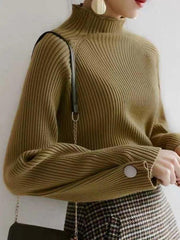 JazzHer 2024 Fall Fashion Simple Loose Solid Color High-Neck Sweater