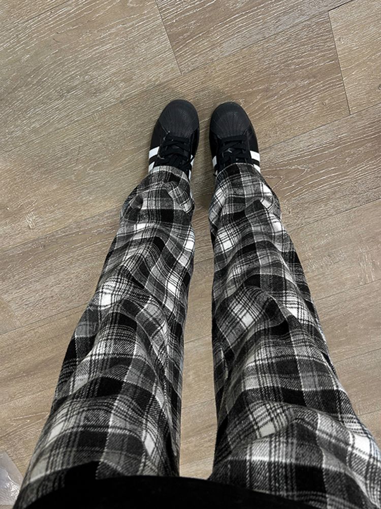 JazzHer Harajuku Plaid Y2k Pants Women Clothing Winter Wide Leg Pants Korean Fashion Casual Goth Girl Clothes Pantalones Femme Trousers
