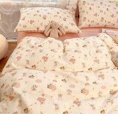 JazzHer Cute Cartoon Bedding Set Ins Style Duvet Cover Without Comforter Pillowcases Flat Sheet New Arrival Soft Bed Linens