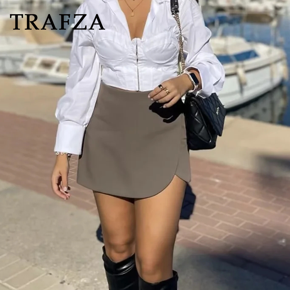 cold weather outfits JazzHer 2024 Autumn Winter Women Casual Mini Asymmetrical Skirts Shorts Fashion Sexy High Waist Solid Back Pockets Female Shorts