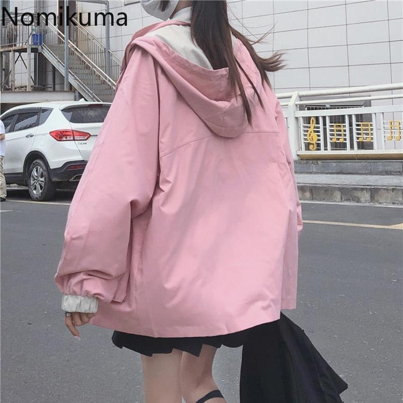 JazzHer Streetwear Oversized Jackets for Women 2025 Ropa Mujer Fashion Japanese Outwear Y2k Tops Hooded Casual Black Coat Preppy Style