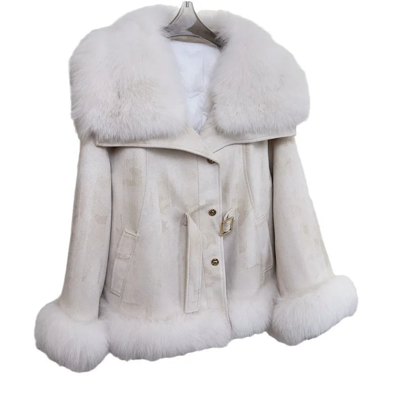 cold weather outfits JazzHer 2024 Winter New Style Whole Leather Fox Fur Jacket Women's Youth Petite Cropped Fashionable Fur Sweater Coat