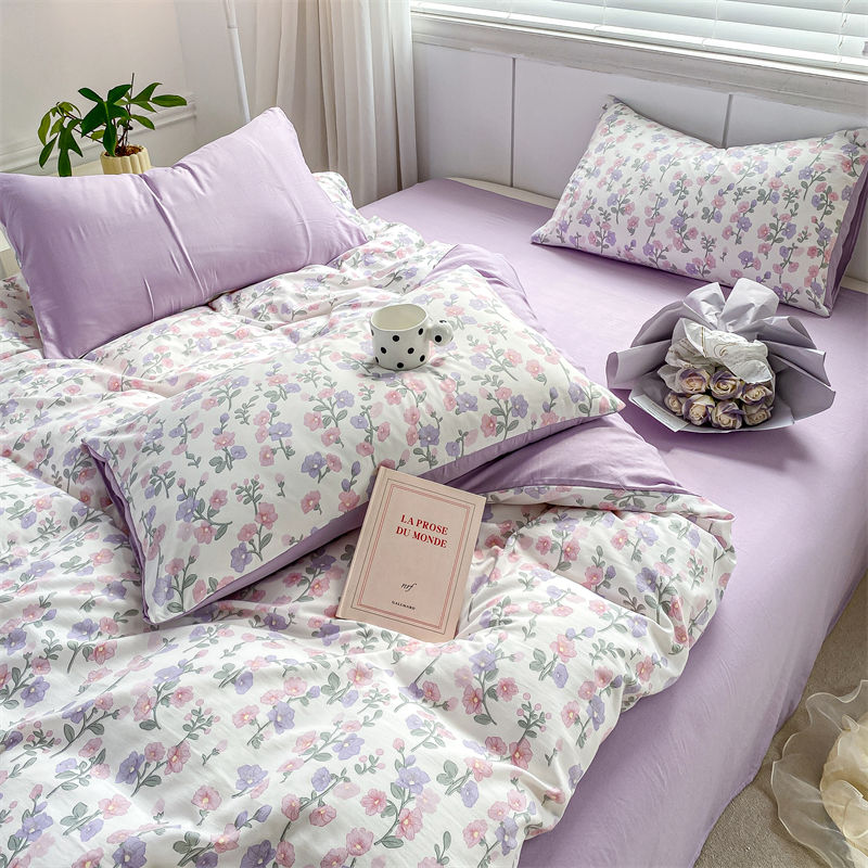 JazzHer Romantic Tulip Pink Bedding Set Bed Flat Sheet Pillowcase Twin Full Queen Princess Style Bed Linen Kids Girls Floral Duvet Cover