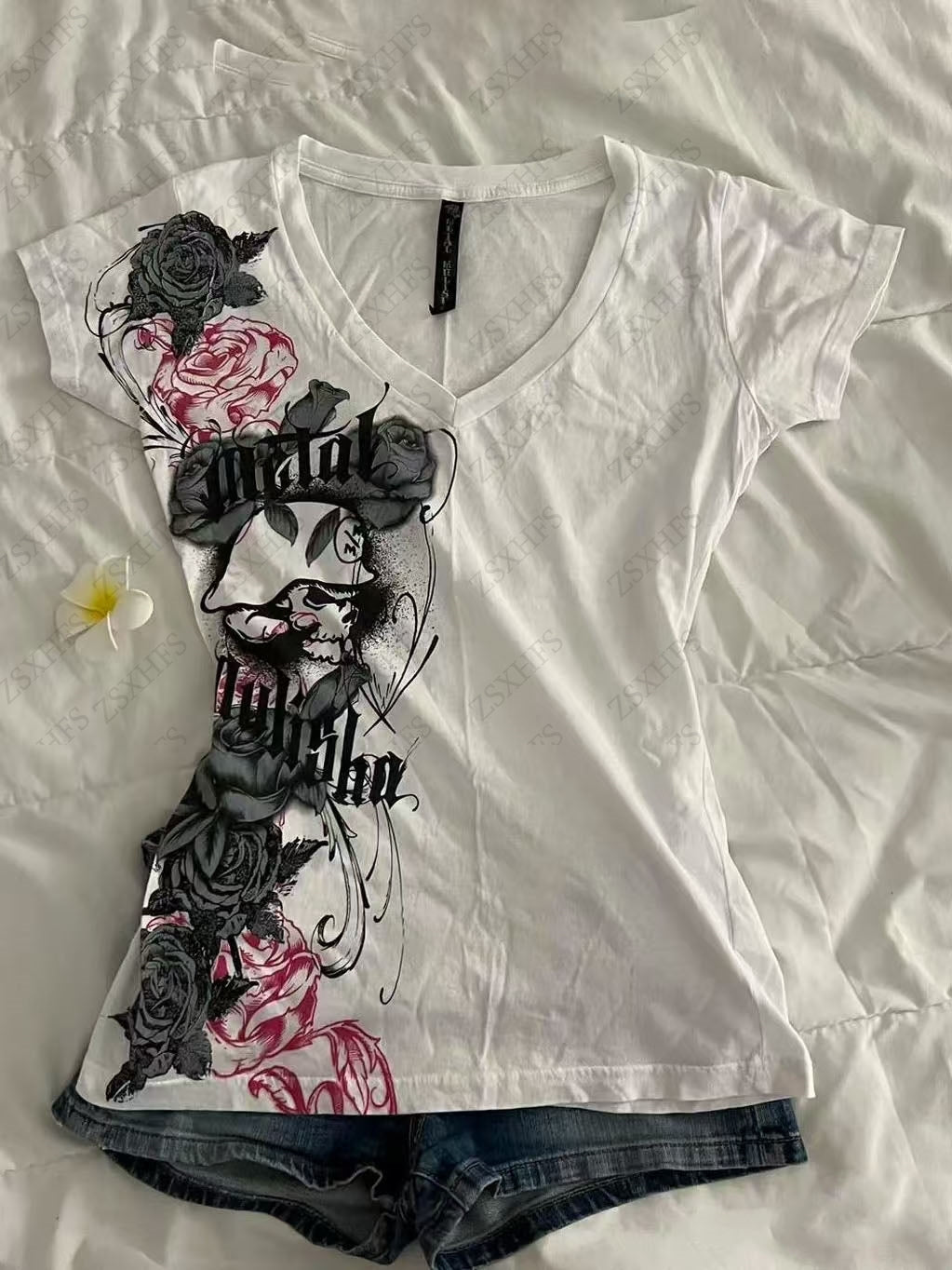 JazzHer Aesthetic Crop Top 2000s T shirt Femme Clothes Vintage Harajuku Slim Grunge Graphic Tee Camis Kawaii Sweet Girl Punk Women Tops