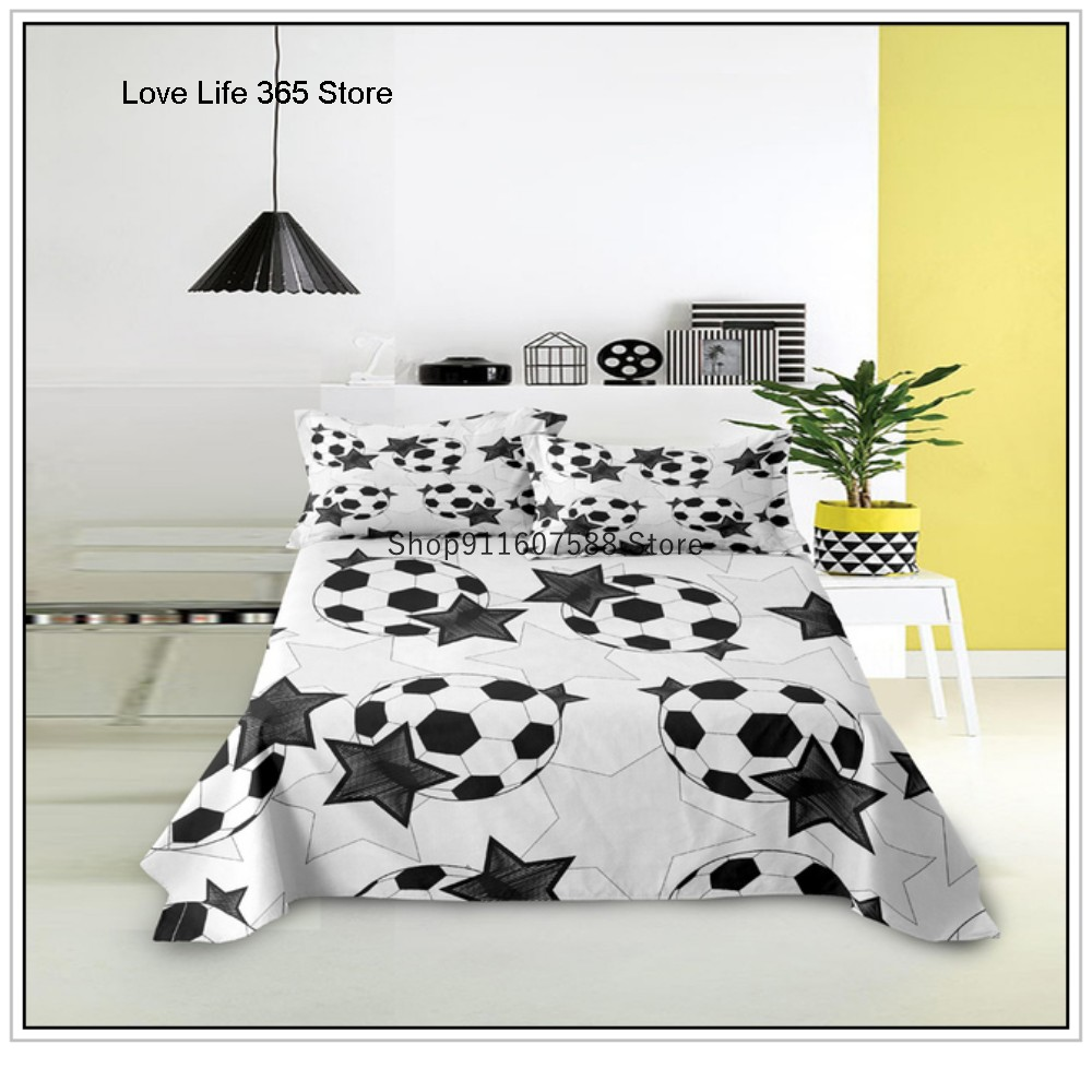 JazzHer Kids Football Bed Sheet Set Sport Game Soccer Printing Bedding ForBoys Soft Polyester Bed Flat Sheet With Pillowcase