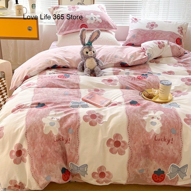 JazzHer Ins Nordic Pastoral Style blue Floral Duvet Cover With Pillow Case Princess Bed Sheet Kids Girls Bedding Set King Queen Cute