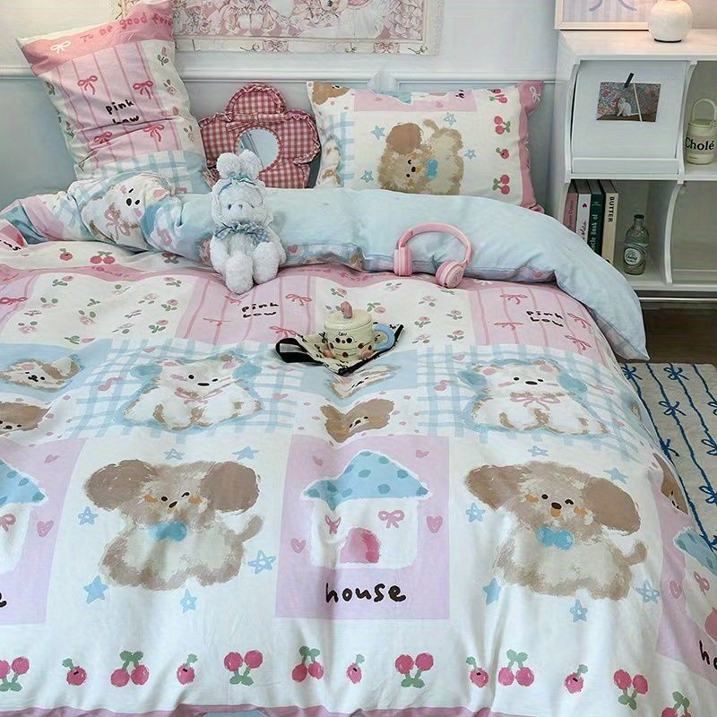 JazzHer Spring Bedding Set Fashion Cartoon Kids Single Double Queen Size Flat Sheet Duvet Cover Pillowcase Bed Linens Home Textile