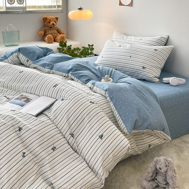 JazzHer Cotton Bedding Set Floral Rabbit Ins No Filler Duvet Cover Flat Sheet Pillowcase Full King Size Soft BedSpread Home Textile
