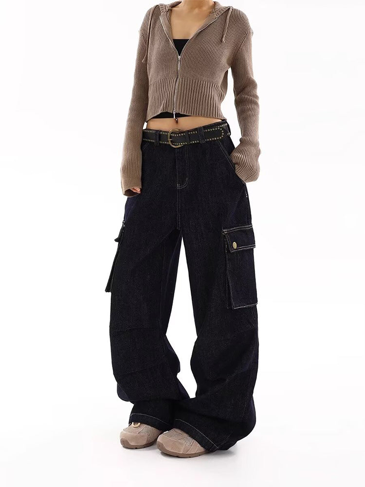 christmas outfit JazzHer Women's Dark Blue Y2k Baggy Cargo Jeans Harajuku Japanese 2000s Style Oversize Denim Trousers Vintage Jean Pants Trashy Clothes