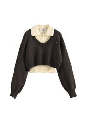 christmas outfit JazzHer Women Two-piece Set Coffee Pullover Sweater Aesthetic Y2k Elegant Vintage Long Sleeves Knitted Jumper Sweater 2000s Clothes 2025