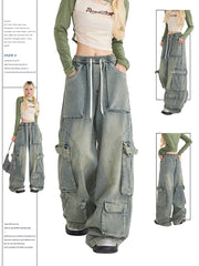 christmas outfit JazzHer Women Y2k Cargo Jeans Baggy Harajuku 90s Aesthetic Pockets Denim Trousers Vintage Jean Pants Japanese 2000s Style Trashy Clothes