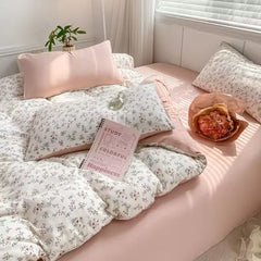 JazzHer Romantic Tulip Pink Bedding Set Bed Flat Sheet Pillowcase Twin Full Queen Princess Style Bed Linen Kids Girls Floral Duvet Cover