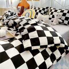 JazzHer Checkerboard Bedding Set No Comforter Quilt Duvet Cover Pillowcase Flat Sheet Single Queen Size Polyester Bedclothes