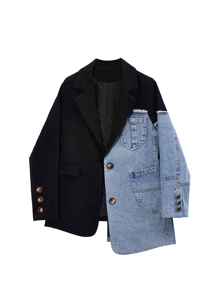 christmas outfit JazzHer Women Vintage Fashion Blazer Denim Patchwork Jackets 2025 Autumn Winter Irregular Coat Women Long Sleeve Loose Korean Outerwear