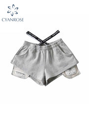 christmas outfit JazzHer Women's Grey Shorts Y2k Korean Short Pants Harajuku Streetwear Aesthetic Vintage Mini Sports Shorts 2000s Trashy Clothes Summer