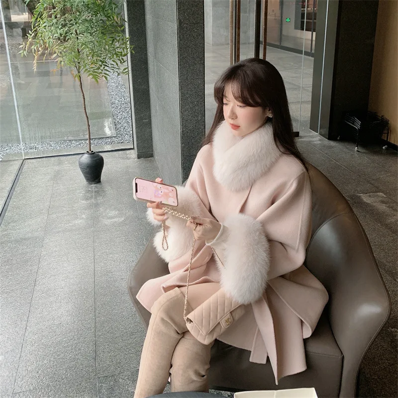 cold weather outfits JazzHer 2024 Autumn/Winter New Year Fox Fur Double-Sided Sheepskin Overcoat Women's Sheep Woolen Leather Jacket