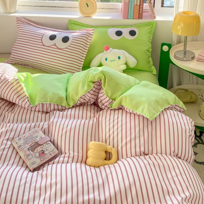 JazzHer Spring Bedding Set Fashion Cartoon Kids Single Double Queen Size Flat Sheet Duvet Cover Pillowcase Bed Linens Home Textile
