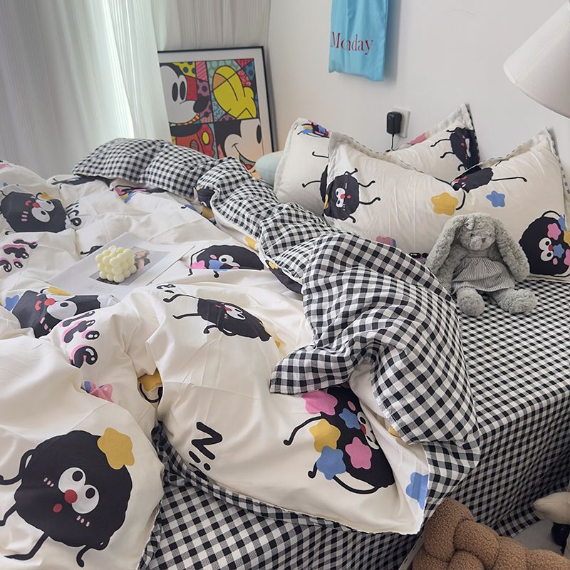 JazzHer Lucky Dog Bedding Set Cute Cartoon No Filler Twin Full Size Duvet Cover Flat Sheet Pillowcase Fashion Girls Boys New Bed Linen