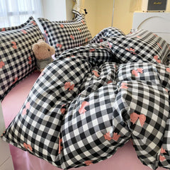 JazzHer Fashion Bedding Set Hot Checkerboard Boys Girls Single Double Queen Size Flat Sheet Quilt Duvet Cover Pillowcase Bed Linens