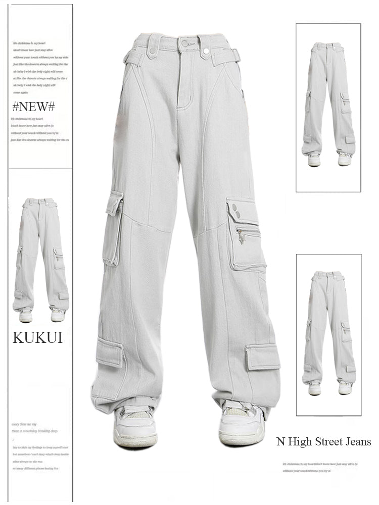 christmas outfit JazzHer Women's White Baggy Cargo Jeans Vintage Korean Cowboy Pants Harajuku High Waist Denim Trousers 90s Y2k 2000s Trashy Clothes 2025