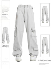 christmas outfit JazzHer Women's White Baggy Cargo Jeans Vintage Korean Cowboy Pants Harajuku High Waist Denim Trousers 90s Y2k 2000s Trashy Clothes 2025