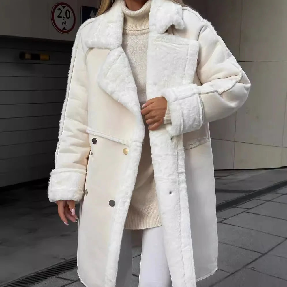 cold weather outfits JazzHer 2024 Winter New Style Chamois Leather Overcoat Collar Long Sleeve Plush Jacket Loose Fit Wool Blends Coat Women Fashion Outwear