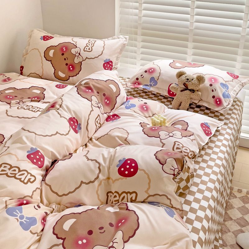 JazzHer Cute Rabbit Bedding Set No Filling Pink Blue Boys Girls Favorite Single Double Duvet Cover Flat Sheet Pillowcase Kit New 2024