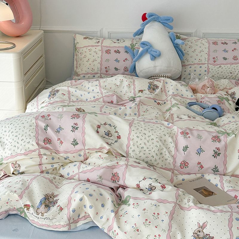 JazzHer Spring Bedding Set Fashion Cartoon Kids Single Double Queen Size Flat Sheet Duvet Cover Pillowcase Bed Linens Home Textile