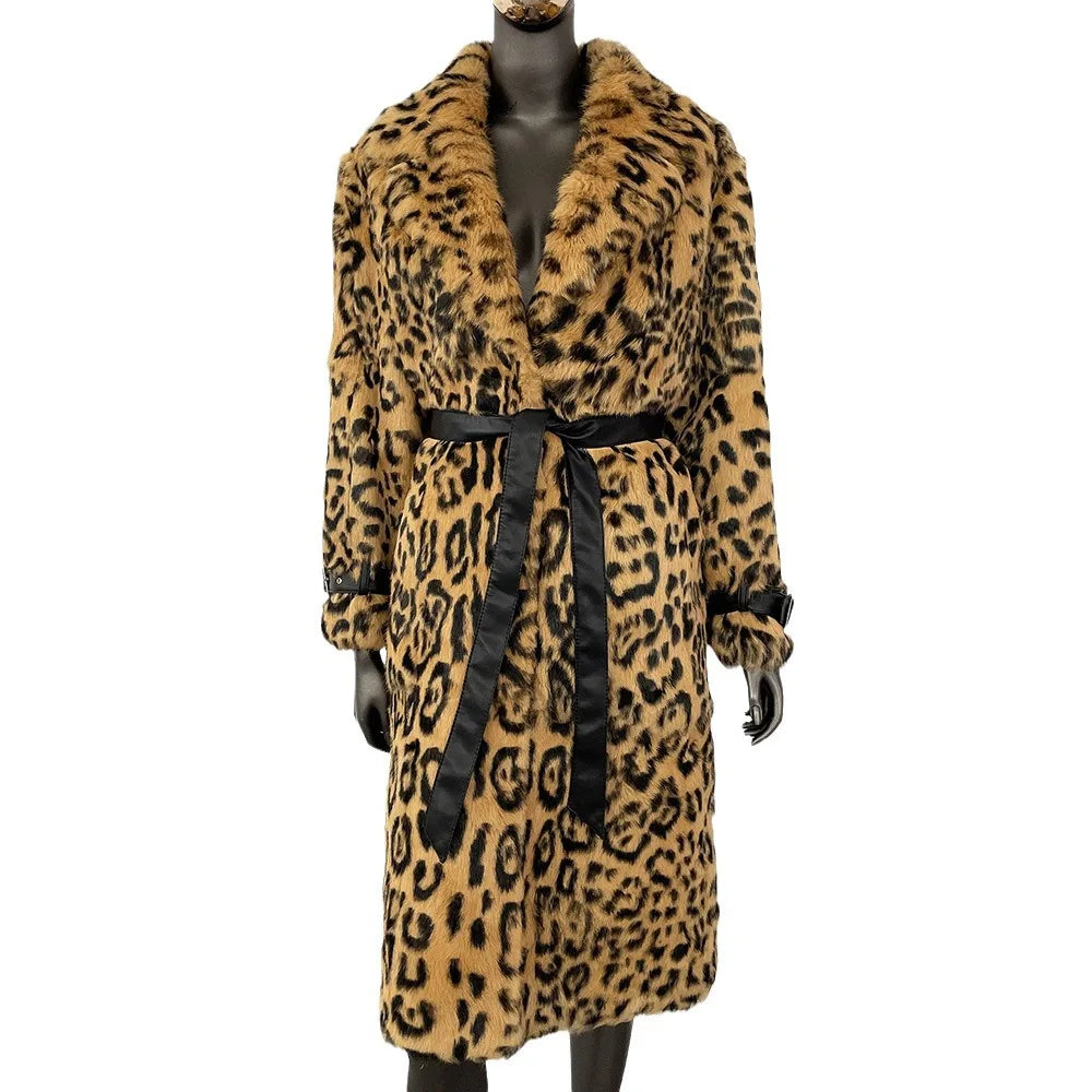 cold weather outfits JazzHer New Women's Fashionable Fur Jacket Imported From China Over Knee Whole Leather Rabbit Printed Fox Leopard Slip Resistant To Cold