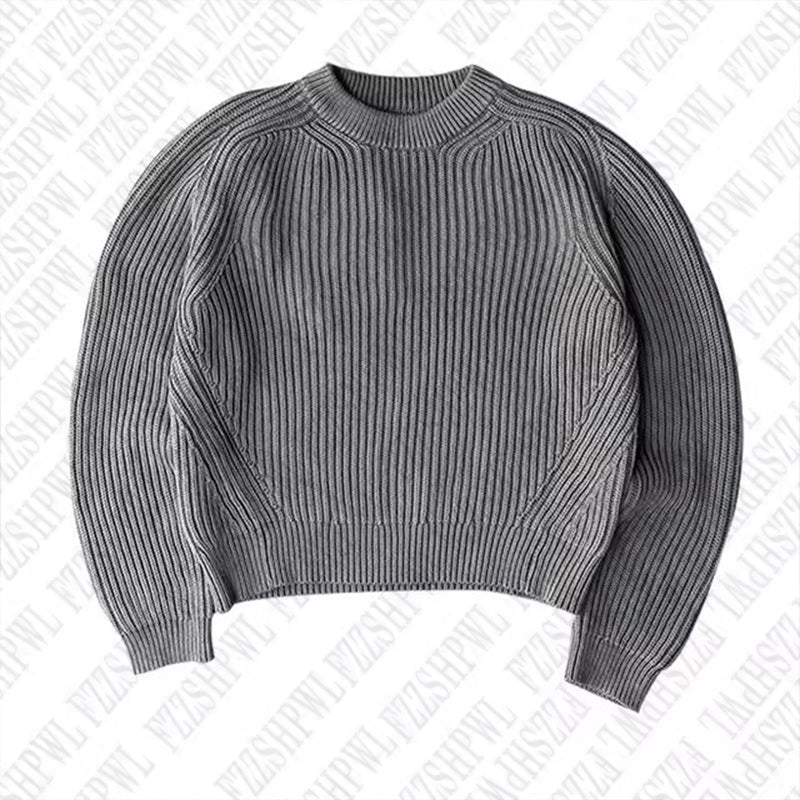 JazzHer Solid color knitted striped sweater fashionable pure cotton Harajuku Y2K top retro American commut rock highstreet women sweater