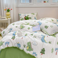 JazzHer Cartoon Dinosaur Bedding Set Bed Flat sheet Pillowcase Twin Full Queen Princess Style Bed Linen Kids Girls Duvet Cover No Filler