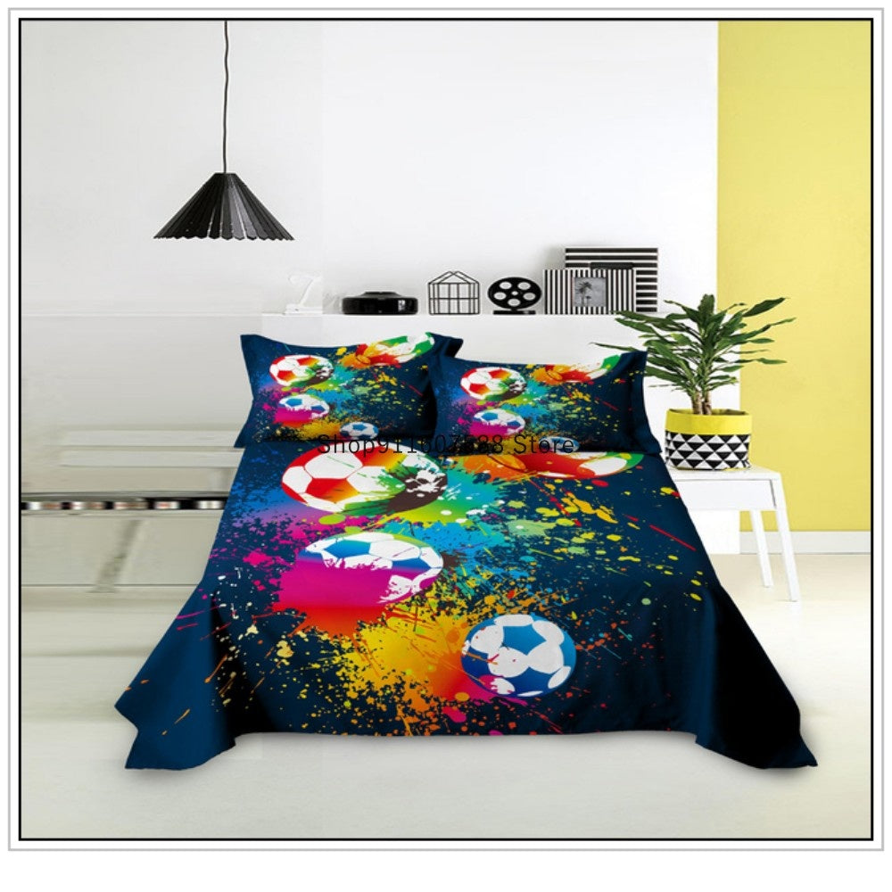 JazzHer Kids Football Bed Sheet Set Sport Game Soccer Printing Bedding ForBoys Soft Polyester Bed Flat Sheet With Pillowcase