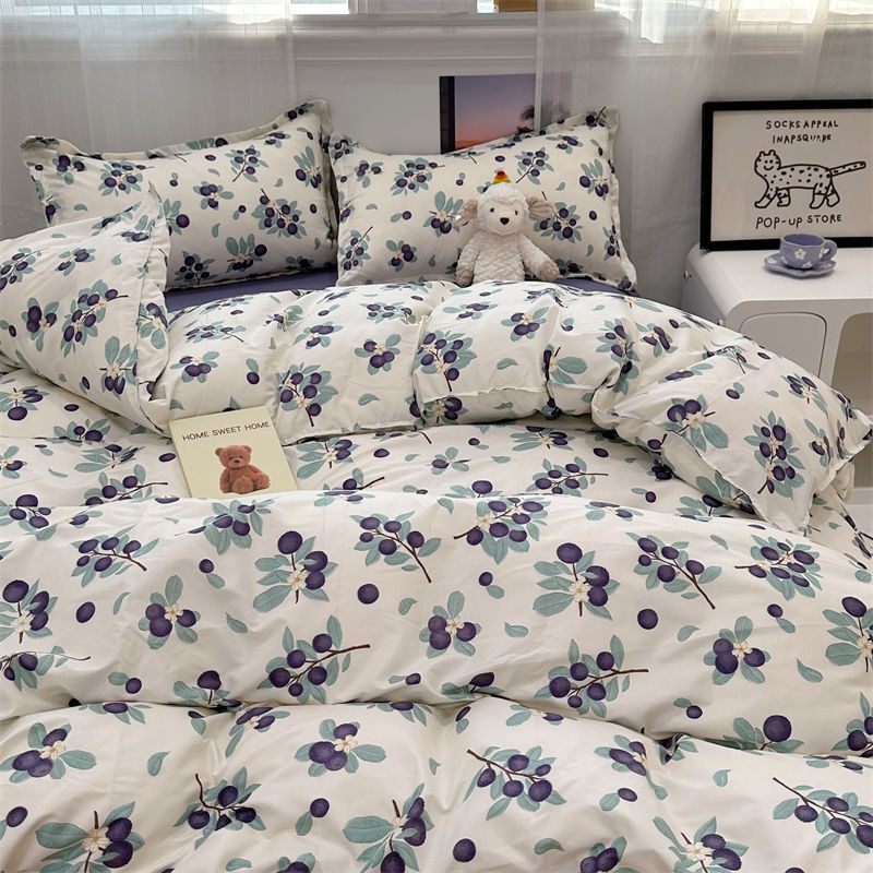JazzHer Korean Style Duvet Cover Set No Filler Fashion Floral Ins Twin Double Queen Size Boys Girls Flat Sheet Pillowcases Bedding Linen