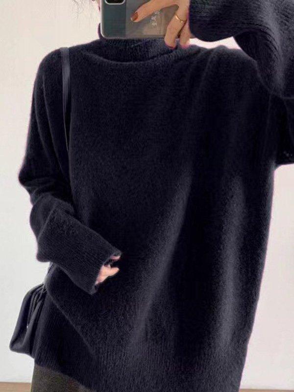 JazzHer 2024 Fall Fashion Casual Long Sleeves Loose Solid Color High-Neck Sweater Tops