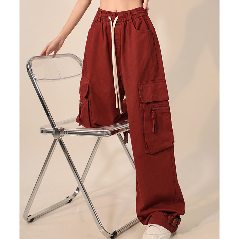 JazzHer Gldyq Y2K Women Cargo Pants Vintage Hip Hop High Waist Trousers Korean Ladies Casual Retro Harajuku Big Pockets Wide Leg Pants