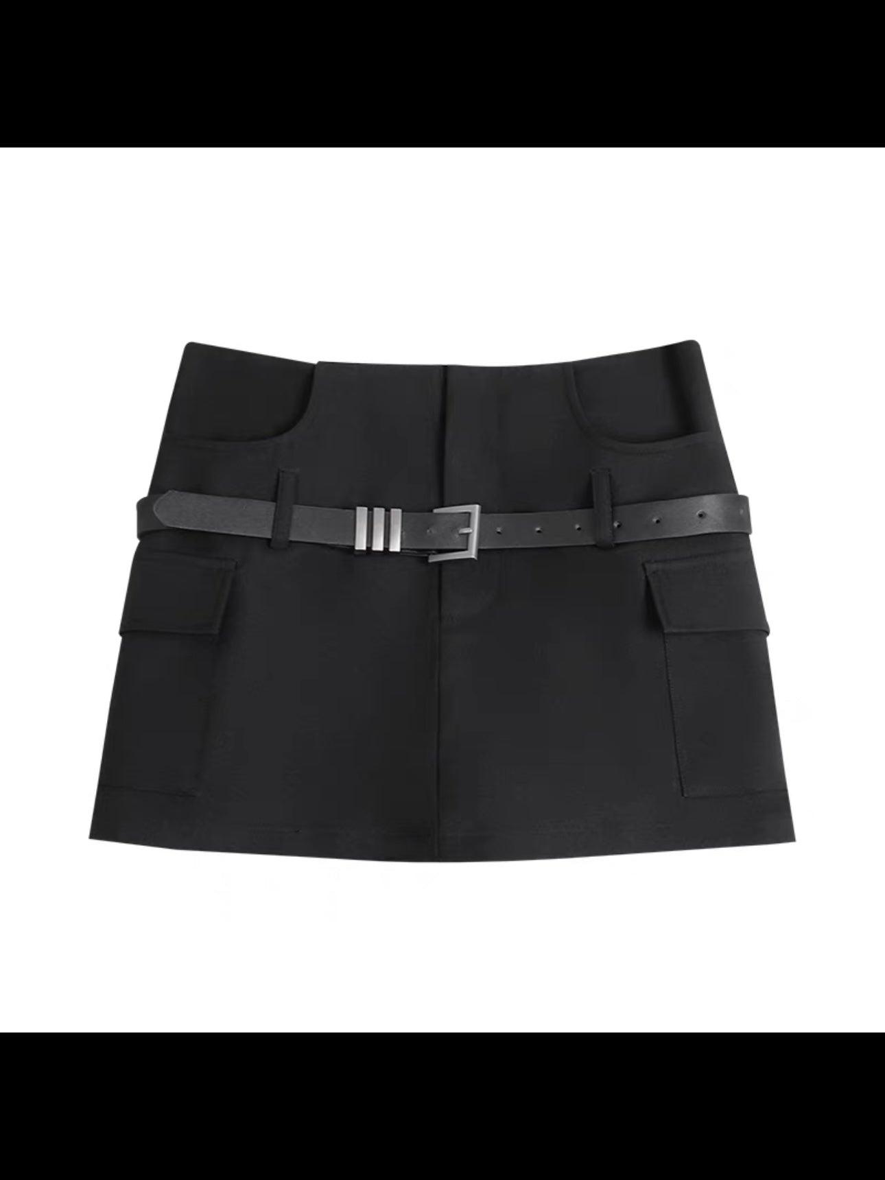 JazzHer Grey Belt Safety Pants Wrap Short Skirt