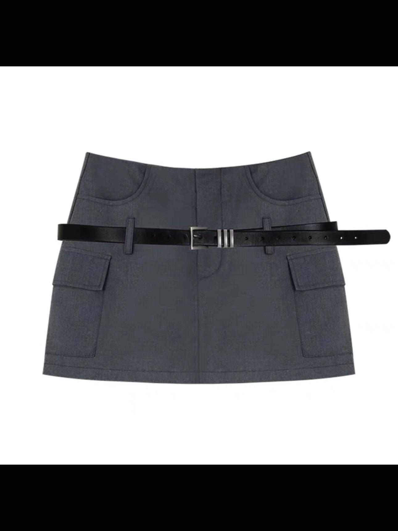 JazzHer Grey Belt Safety Pants Wrap Short Skirt