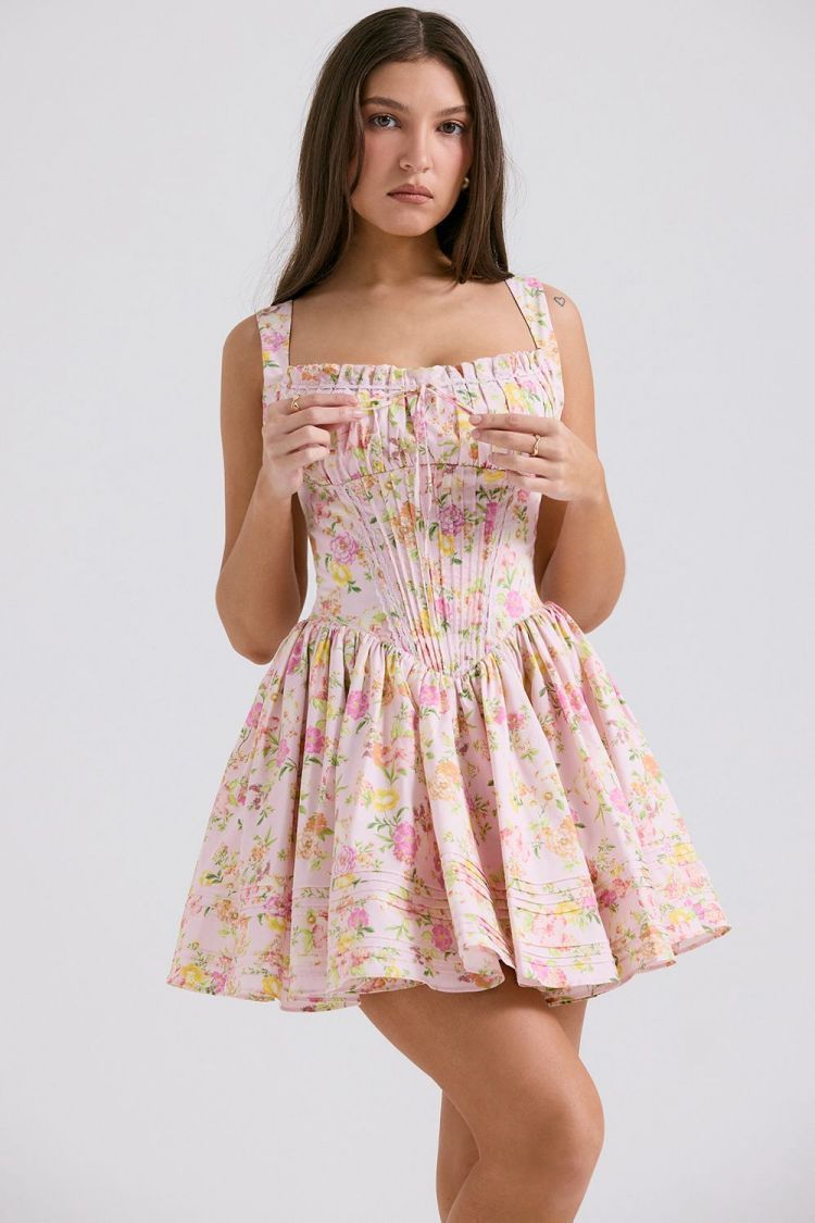 JazzHer Hot Selling Tea Break French Dress Summer Small Fresh Pastoral Floral Shaped Strap Skirt