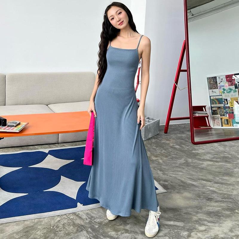 JazzHer Ins Style Hot-selling Elegant All-match Solid Color Street Style Sling Loose Large Swing Skirt Casual Dress Women