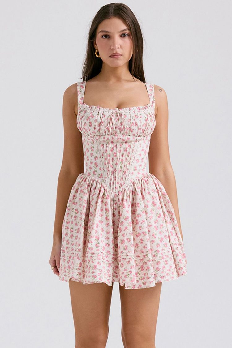 JazzHer Hot Selling Tea Break French Dress Summer Small Fresh Pastoral Floral Shaped Strap Skirt