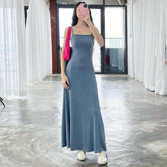 JazzHer Ins Style Hot-selling Elegant All-match Solid Color Street Style Sling Loose Large Swing Skirt Casual Dress Women