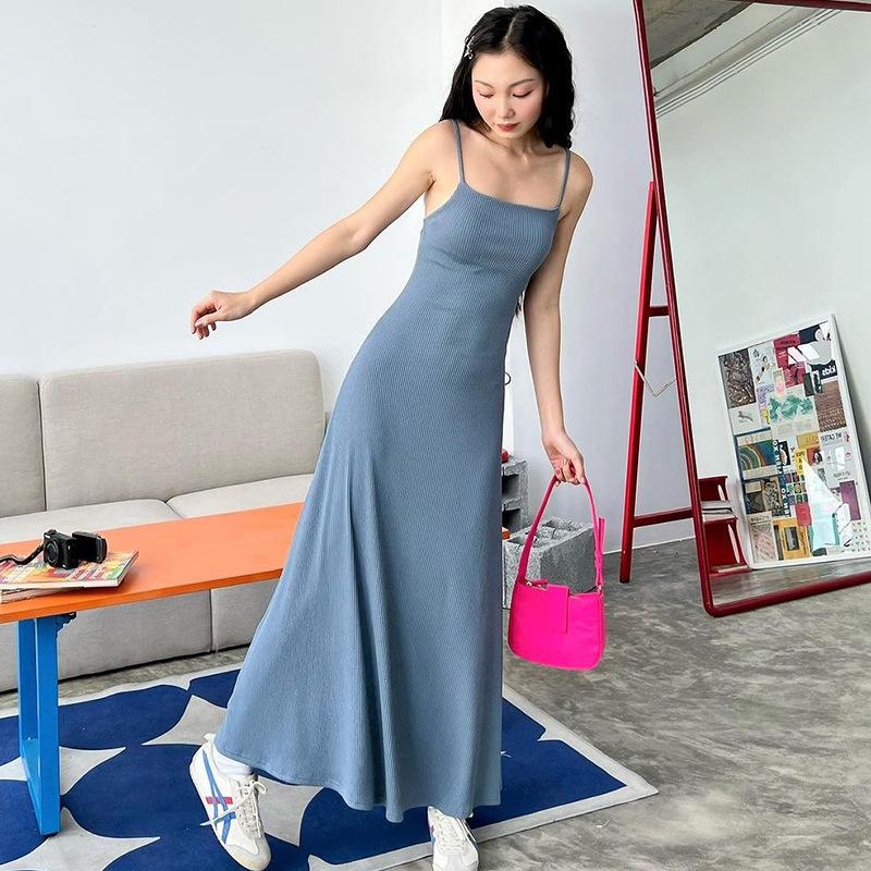 JazzHer Ins Style Hot-selling Elegant All-match Solid Color Street Style Sling Loose Large Swing Skirt Casual Dress Women