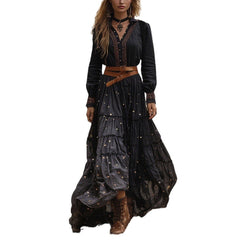 JazzHer 2024 cybergoth dress to impress Foreign Trade Independent Station Hot Autumn Women's Retro Pastoral Casual Long Sleeve Dress Dress