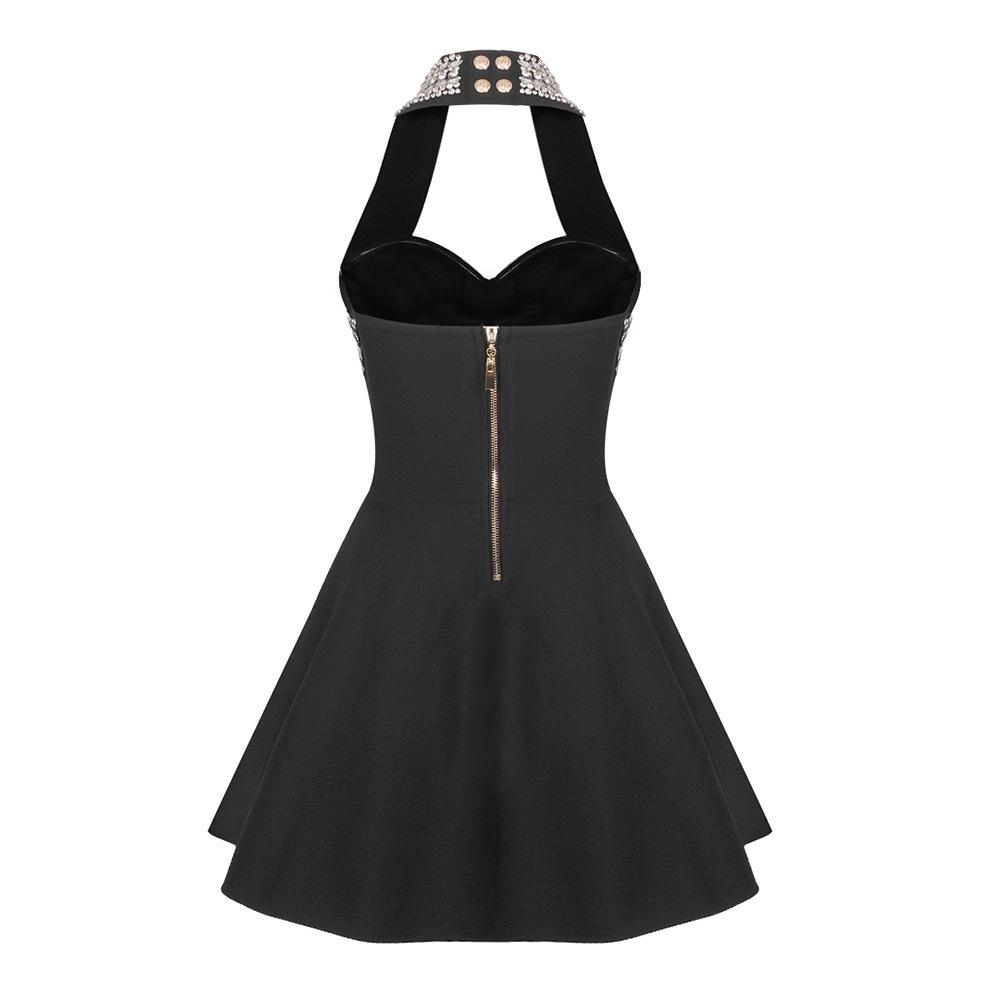 JazzHer Style Wholesale Supply French Daughter Black Dress Women's High-end Diamond Elastic Bandage Skirt Dress