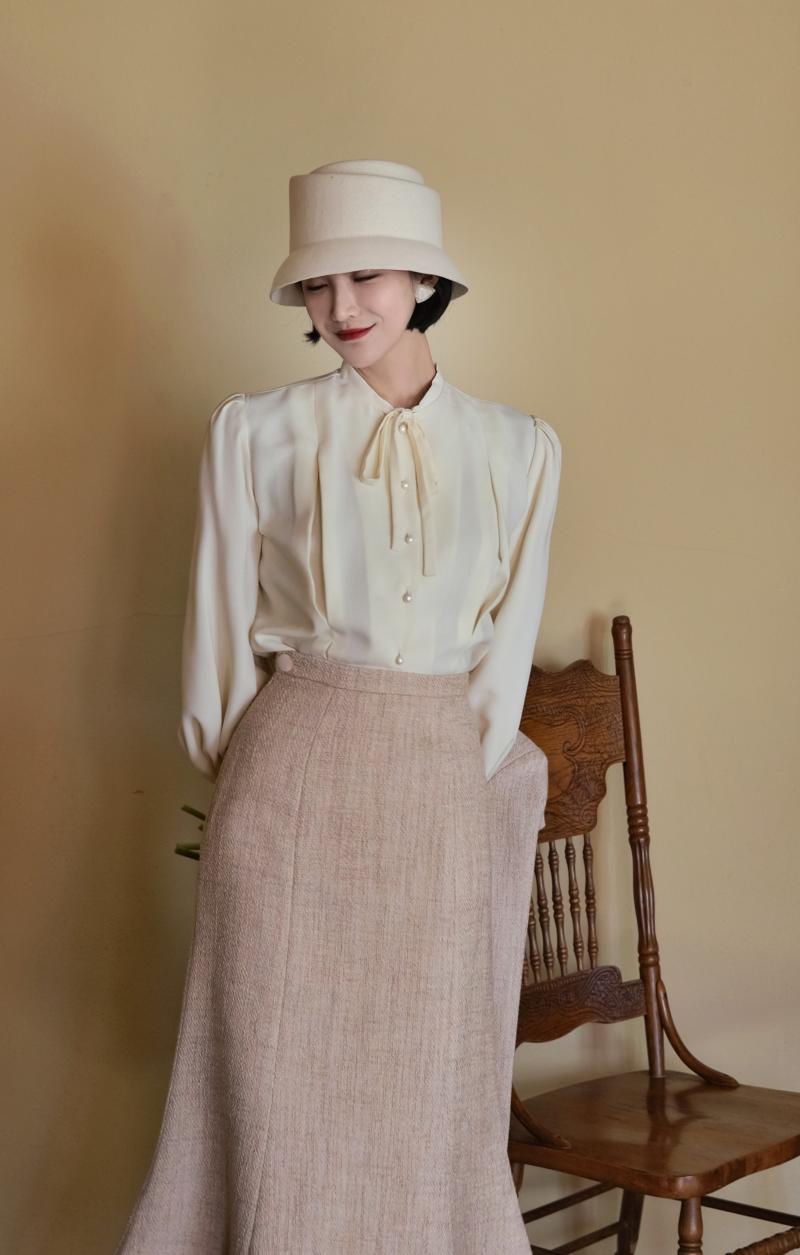 JazzHer 2024 Fall Fashion Pale Pink Lady Tweed Jacket And Mermaid Skirt